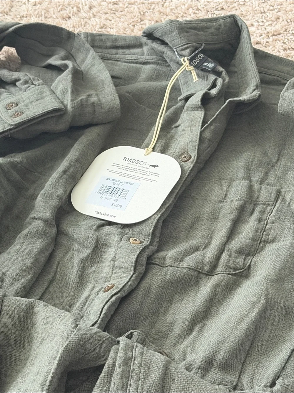 Toad & Co Tamarac Utility Jumpsuit Belted Coverall Gauzy Cotton